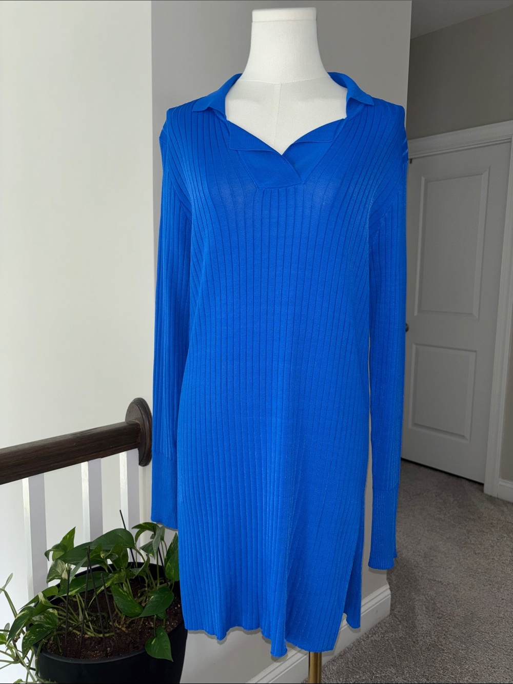 Zara Cobalt Blue Ribbed Tunic Sweater